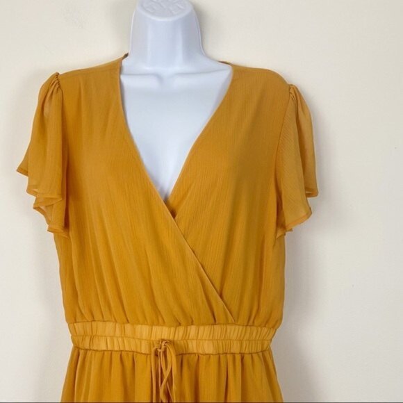 TRIXXI Mustard Yellow Orange Summer Chiffon Romper Shorts Flowy Size Large Boho - Picture 3 of 6